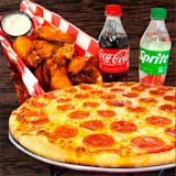 12" Pizza/6 Chicken Wings & 2 Sodas