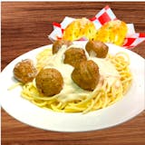 Spaghetti Alfredo Sauce & Meatballs (2 Garlic rolls)