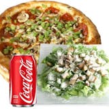 One Personal Pizza with Three Toppings, Small Caesar Salad & Can of Drink Lunch