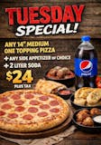 Any 14" Medium One Topping Pizza, Any Side Appetizer & 2 Liter Soda Special