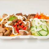 Lamb Over Rice with Salad & Can Soda