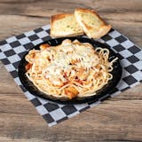 Chicken Parmesan Spaghetti Bake with Garlic Bread