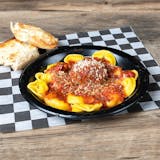 Cheese Tortellini with Meatball and Garlic Bread