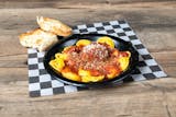 Cheese Tortellini with Meatball and Garlic Bread