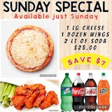 1 Large Cheese Pizza, 1 dozen chicken wings & 2-Liter Soda Special