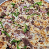 Philly cheese steak pizza