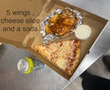 5 Wings, Pizza Slice & Soda Lunch