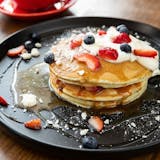 Pancakes, Strawberries, Soft Caramel, Cream & Crushed Meringue Breakfast
