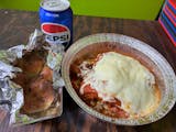Homemade Meat Lasagna.  free Pepsi can