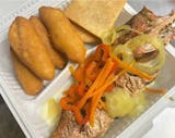 Large Fish fry plater with fry pressed green plantains and festivals