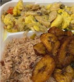 Ackee and salt fish with rice and peas