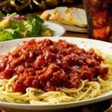 Spaghetti with Garden Salad & Garlic Bread