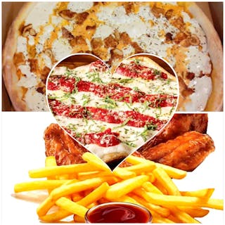 3rd Down (1LG MOZZARELLA W/ VODKA SAUCE & CHICKEN PIZZA, 1 LG GRANDMA, 21 WINGS W/ F/F & 2lt Soda)