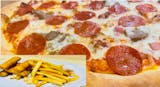 Saturday 16” meat lovers pizza + mozzarella sticks