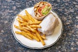 Grilled Chicken Wrap with lettuce, tomato and mayo.