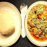 Pounded Yam (Fufu), Egusi Soup & Assorted Meat Plate