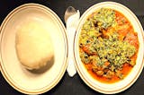 Pounded Yam (Fufu), Egusi Soup & Assorted Meat Plate