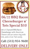 6/22 special western bbq burger & tots