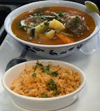 Soup of the Day wil be beef soup, albóndigas, o pozole rojo