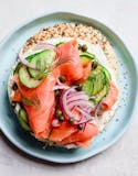 Toasted Bagel with Lox and Cream Cheese, Red Onions and Capers