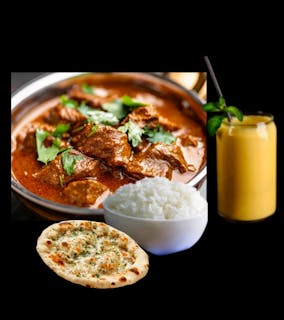 Combo # 3 Lamb(Lamb curry + Garlic Naan +Rice + Mango Lassi)