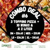 Three Toppings Pizza, 10 Wings & 2 Liter Soda Combo (6)