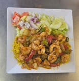 Grilled Shrimp Over Rice And Salad