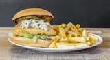 Fried Fish Filet Burger With Coleslaw