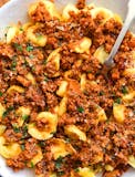 Tri Color Cheese Tortellini with Meat Sauce