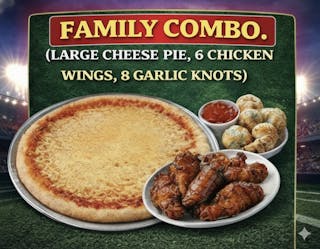 Family combo (Large cheese pie, 6 chicken wings, 8 garlic knots)