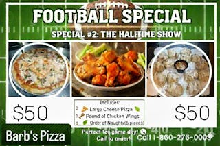 2 Large Pizzas, 1-lb Baked Chicken Wings, 1 Order of Garlic Knots