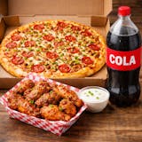 Large 14" 3-Topping Pizza, 10 Wings & Large Soda