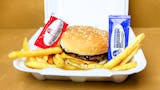 Beef Cheeseburger, Fries & Can Soda