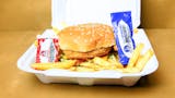Chicken Cheeseburger, Fries & Can Soda