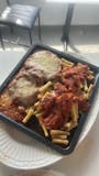 Dinner eggplant parmigiana with pasta