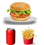 Spicy Chicken Sandwich With Fries & Can of Soda