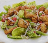 Shrimp over salad