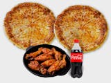 Family Combo: 2 Large 18" Chesse Pizza Pie with 6 Pcs Hot Wings and 20oz bottle Soda
