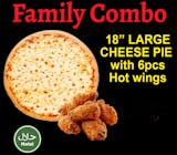 Family Combo #1. 1 Large 18” chess pizza with 6pcs hot wings