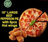 Family Combo#2.  1,Large 18” Beef Pepperoni Pizza with 6 pcs hot wings