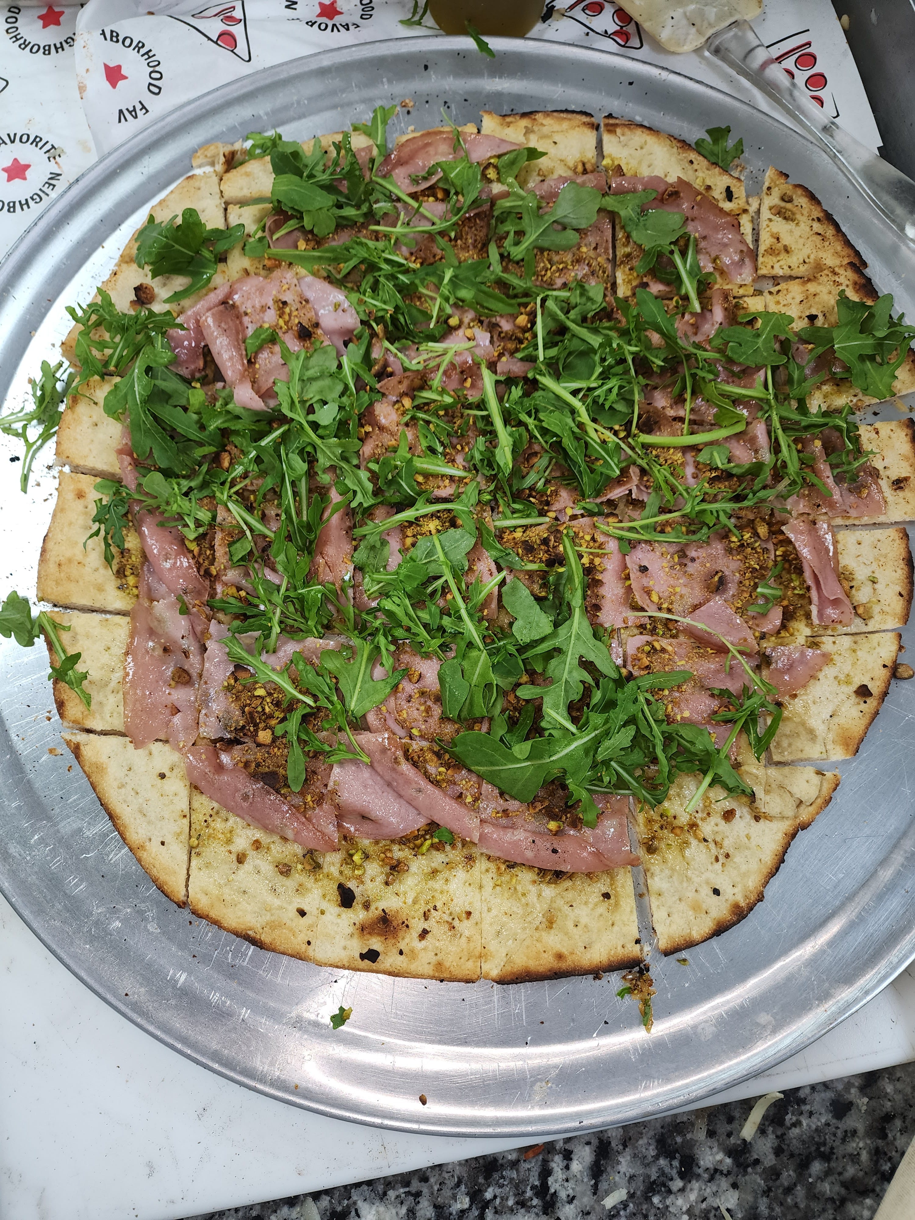 Mortadella with Pistachio Pizza