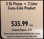 Two X-Large Cheese Pizza & 2 Liter Soda Special