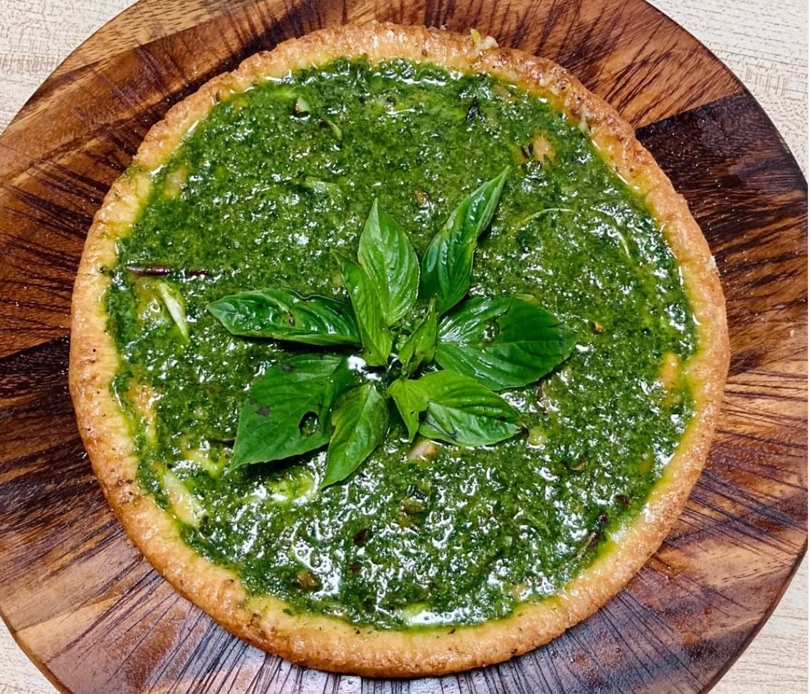 Pesto Deep Dish Pizza