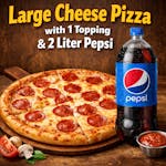 1 Large Cheese Pizza with 1 Topping & 2 Liter Soda