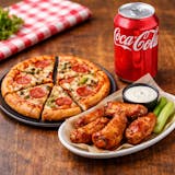 Any 8" Pizza, 6 Chicken Wings Bone In & One Soda Can Special