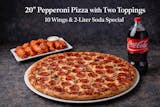 20'' Pizza with Two Toppings 10 Wings & 2 Liter Soda Special