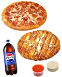 Large Two Topping Pizza & Cheese Bread & Two Liter
