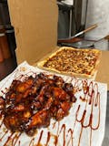 HALF SHEET PIZZA WITH ONE TOPPING & 24 BONE IN TRADITIONAL WINGS