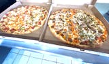 Two 12" Pizzas with Cheese and Two toppings on each Pizza, Large Greek Salad