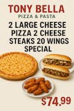 2 Large Cheese Pizzas 2 Cheese Steaks 20 Wings Special